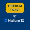 Freedom Ticket & Helium 10 - Yellow Ticket With Text Freedom Ticket and helium 10 image in light blue wit dark blue background